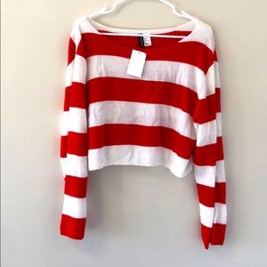 Red and White Striped Cropped Sweater